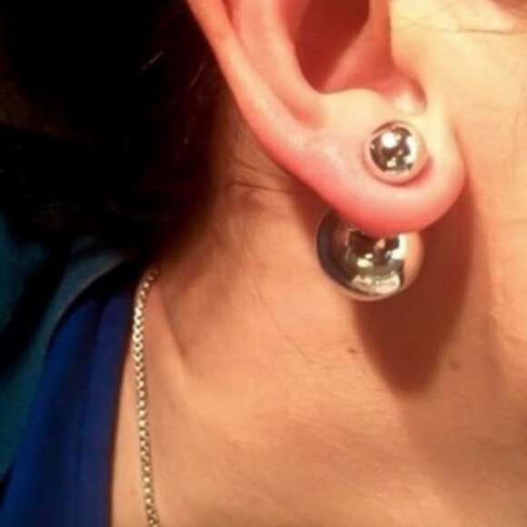 NEWgold DoubleSided Pearl Earrings TwoBallEar Stud - Picture 2 of 2